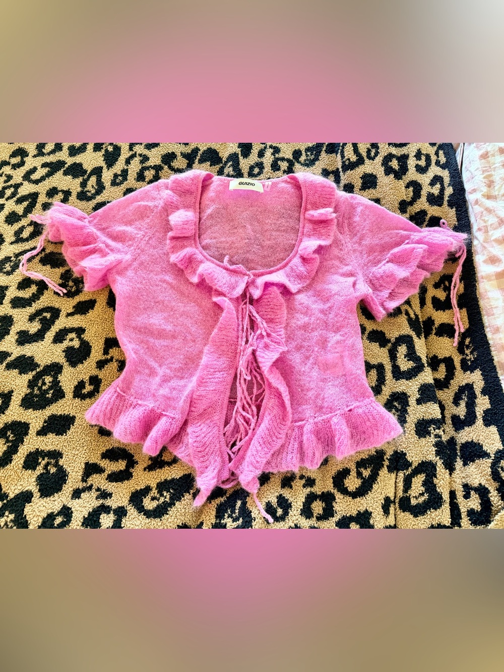 Pink Ruffle Knit ScoopNeck Giuzio Sweater